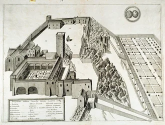 Zicht op de Benedictijner Abdij van Saint Pierre de Montmajour (of Mont Majour), gesticht in 948, Arles, Frankrijk