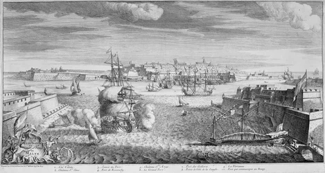 Uitzicht op de stad Valetta, haven van Malta, c.1736 (gravure)