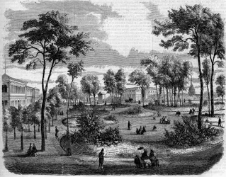 Uitzicht op de Engelse tuinen van de Champs Elysees (Champs-Elysées) in Parijs