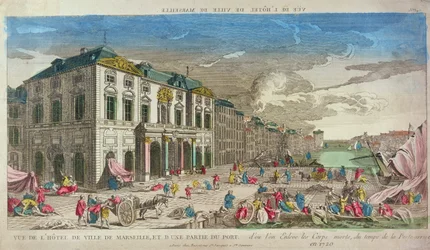 Uitzicht op het stadhuis, Marseille, in 1720