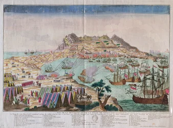 Uitzicht op de Rots en Stad van Gibraltar tijdens het Beleg van 1779