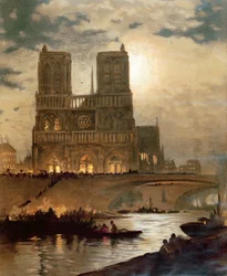 Uitzicht op de westgevel van de kathedraal van Notre-Dame, Parijs, c.1840
