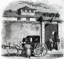 Zicht op het oude arresthuis van de Nationale Garde bekend als Hotel des Beans in Parijs (gevangenis van nationale garde in Parijs)