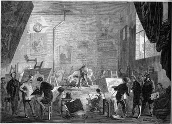 Zicht op het atelier van de schilder Gustave Courbet, rue Notre Dame des Champs in Parijs