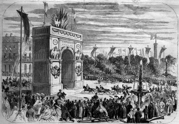 Bezoek van Napoleon III (1808-1873) en keizerin Eugenie (1826-1920) aan Caen (Calvados)