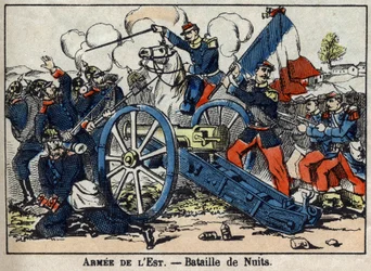Oorlog van 1870 tussen Frankrijk en Pruisen: Slag bij Nuits-Saint-Georges in de Goudkust tussen de Duitsers en het Oostelijke Leger in 1870. Epinal Afbeeldingen