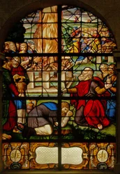 Raam Charnier-8 met het offer van Elia; de priesters van Baäl