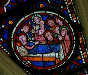 Raam Noord roos met de Dood van de Maagd Maria