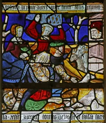 Raam met Noach en de Ark: het laden van de ark (glas-in-lood)