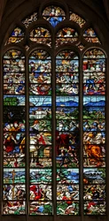 Venster w124 met Abraham en Melchisedek; de heilige Jakobus in gevecht met de Moren in Spanje; scènes uit het leven van de heilige Jakobus