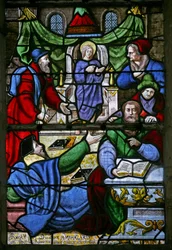 Raam met Christus met de dokters in de tempel