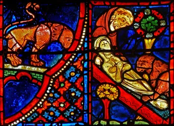 Een leeuw helpt Zosimus St. Maria de Egyptische te begraven