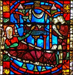 Raam w51 met afbeelding van de geboorte van St. Nicolaas