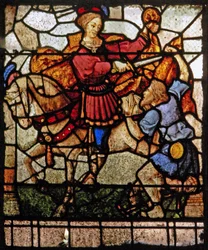 Raam w5 met de Liefdadigheid van St. Martinus: hij verdeelt zijn mantel