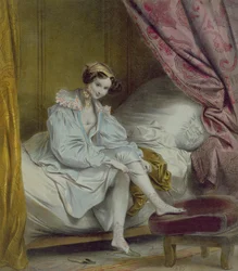 Vrouw die kousen aantrekt, ca. 1830