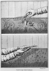 Werken aan fluwelen Aubusson-tapijten