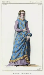 XIII eeuw, Regering van Lodewijk IX, Blanche, Dochter van Lodewijk IX (gekleurde gravure)