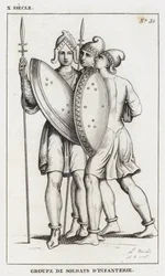 10e eeuw, Groep infanteriesoldaten (gravure)