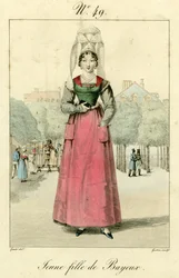 Jong meisje uit Bayeux (gekleurde gravure)