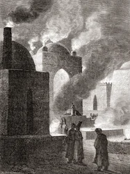 Zoroastrische vuuraanbidders in een Vuurtempel in Bakoe, Azerbeidzjan, uit 