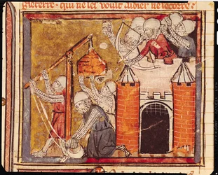 f.275r Beleg van het Kasteel van Chinon, Grandes Chroniques de France, 1375-79