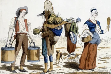 Illustratie van Parijse kostuums in de 18e eeuw