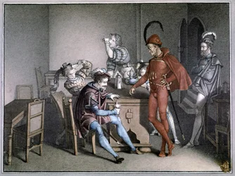 Faust, het wijnwonder. na 1816 (kleurengravure)