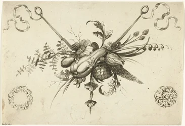 Festoen met bloemen, bladeren en vruchten