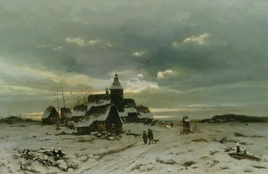 Een dorp in de sneeuw