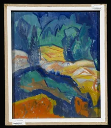 Boeket bloemen in blauwe vaas