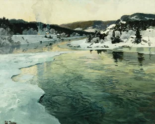 Winter aan de Mesna-rivier bij Lillehammer