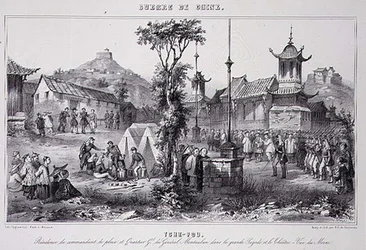 Kwartieren van generaal Montauban in de Grote Pagode in Tche Fou, uit 