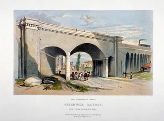 Londen en Greenwich Spoorwegbrug over de Neckinger Road, Bermondsey, Londen