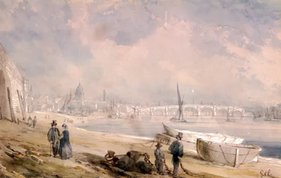 De Theems bij eb en Blackfriars Bridge, Londen, 1847