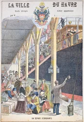 Het Vertrek van Emigranten uit Le Havre, vooromslag van een schoolboek
