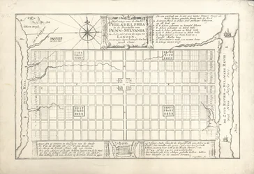 Het eerste plan voor Philadelphia, bedacht door William Penn en Thomas Holme in 1682, 1684
