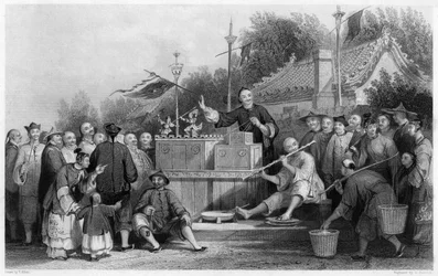 Raree show in Lin-sin-choo, China, c1843