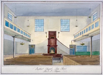 Interieur van de Lion Street Baptist Chapel, nabij New Kent Road, Southwark, Londen