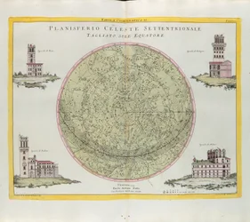 Kosmografische tafel van het noordelijke hemelplanisfeer gesneden op de evenaar, gravure door G. Zuliani uit Tome I van de Nieuwste Atlas gepubliceerd in Venetië in 1777 door Antonio Zatta
