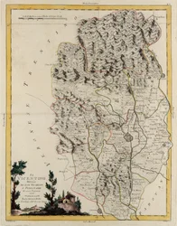 Landgebied van de Staat Veneto: gebied van Vicenza verdeeld in zijn bisdommen en magistraten, gravure door G. Zuliani uit Tome II van de "Nieuwste Atlas" gepubliceerd in Venetië in 1782 door Antonio Zatta, Privécollectie