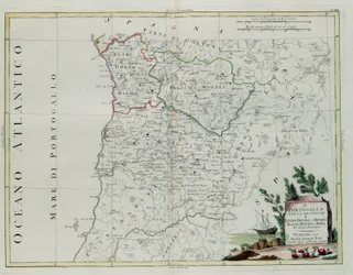 Portugal, dat zijn de provincies Entre Douro, Minho, Traz-os-Montes en Beir, gravure door G. Zuliani uit Tome I van de Nieuwste Atlas gepubliceerd in Venetië in 1776 door Antonio Zatta, Privécollectie