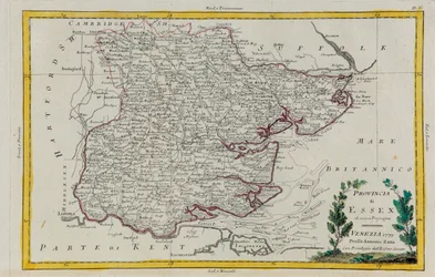 Provincie Essex, gravure door G. Zuliani uit Tome I van de "Nieuwste Atlas" gepubliceerd in Venetië in 1779 door Antonio Zatta, privécollectie
