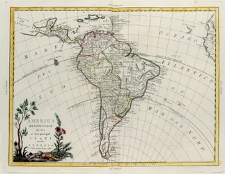 Zuid-Amerika verdeeld in zijn belangrijkste Staten, gravure door G. Zuliani uit Tome IV van de "Nieuwste Atlas" gepubliceerd in Venetië door Antonio Zatta, Privécollectie