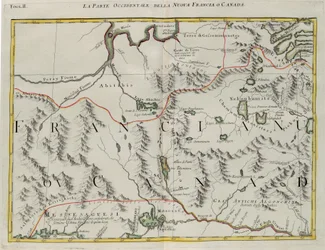 Het westelijke deel van Nieuw-Frankrijk of Canada, gravure door G. Zuliani uit Tome I van de "Nieuwste Atlas" gepubliceerd in Venetië in 1778 door Antonio Zatta, Privécollectie