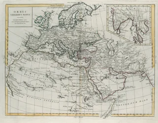 Wereld bekend bij de Ouden, gravure door G. Zuliani uit Tome IV van de Nieuwste Atlas gepubliceerd in Venetië in 1785 door Antonio Zatta, Privécollectie