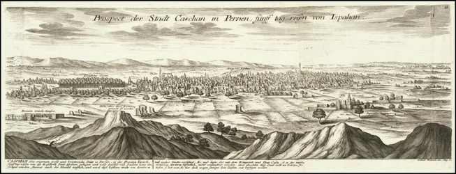 1720 afbeelding - Vooruitzicht van de stad Cashan in Perzië op vijf dagen reizen van Ispahan