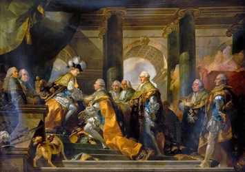 Lodewijk XVI ontvangt in Reims de hulde van de Ridders van de Heilige Geest, 13 juni 1775