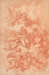 Maagd omringd door gevleugelde engelen (sporen van grafiet en rood krijt)