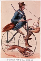 Vertrek op jacht - lithografie door Darlinghe, naar Gosthiaux