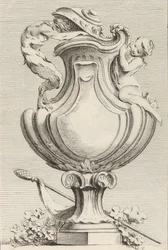 Ontwerp voor een vaas met een faun en een nimf, uit Livre de Vases, plaat 1..., 1742-50